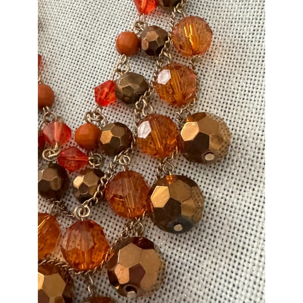Brown & Orange Tone Beaded Layered Women Necklace - Picture 7 of 9